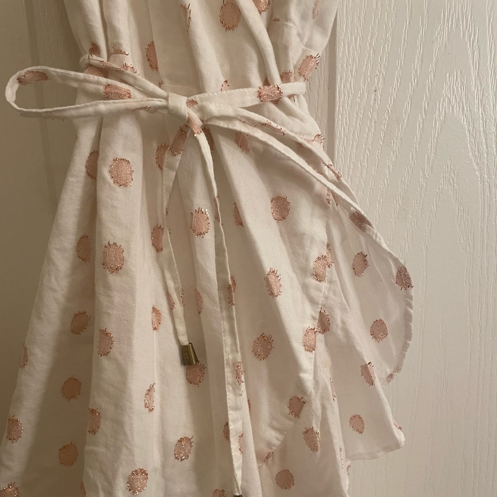 LOVERS + FRIENDS Gigi Polka Dot Print Flounce Wrap Dress in White and Pink - Picture 12 of 13